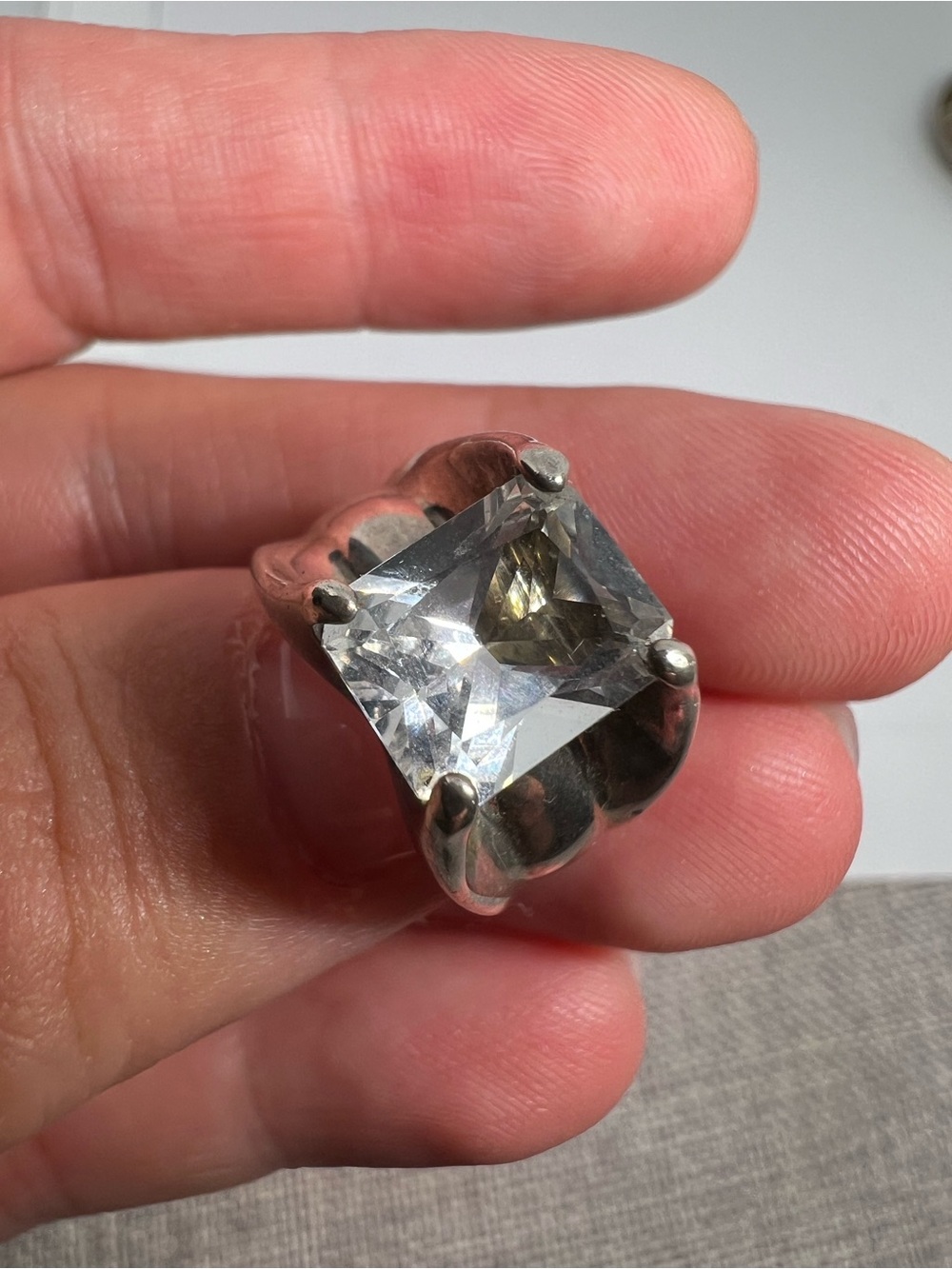 VTG Sterling Silver Clear Stone Cocktail Ring